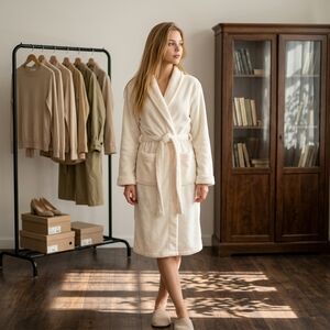Cozy Cream Soft Plush Bathrobe with Tie Belt Size Small